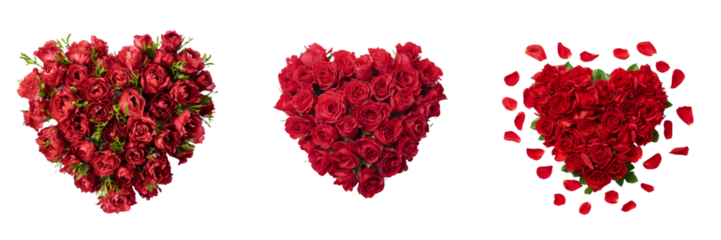 Heart-shaped red roses arrangement floral composition transparent background romantic style