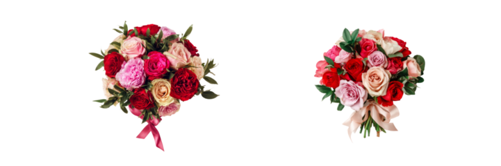 Vibrant floral bouquets transparent background still life photography studio setting