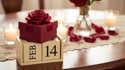 Romantic Valentine's Day gift with roses and candles creates a warm, loving atmosphere perfect for celebrating love and connection