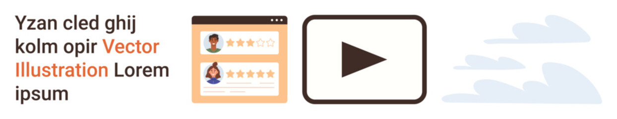 Digital reviews, user feedback, cloud services, streaming media, online engagement, modern communications. User reviews paired with a play icon and cloud graphics. User feedback and cloud services