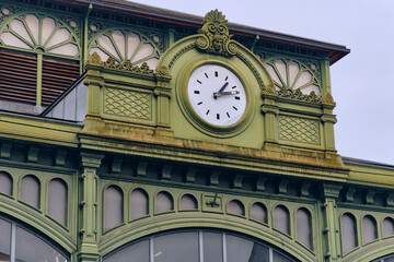 Architectural Clock Market Hall in Lourdes France Green Ironwork