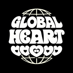 Global Heart graphic with hearts and globe lines text