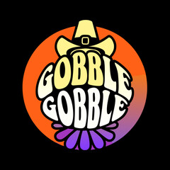Gobble text with pilgrim hat and flower graphic lettering