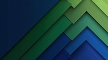 Abstract geometric composition featuring overlapping triangles in shades of deep blue and green,