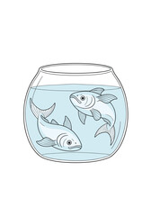 Two fish swim inside a clear rounded bowl filled with water as calm blue light glows around them creating a serene underwater scene for a playful moment.