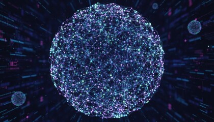 Abstract glowing network sphere representing global connectivity data flow digital transformation and futuristic technology innovation concept
