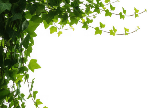 Vibrant green ivy leaves slender vines gracefully framing a clear space, isolated on transparent background