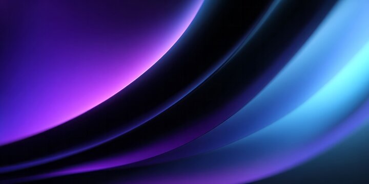 Smooth, flowing abstract curves display vibrant gradients of purple and blue light against dark shadows. - Powered by Adobe