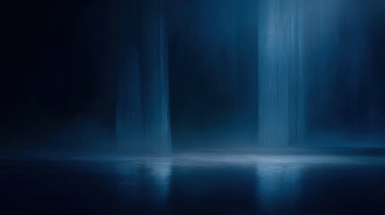 Two towering symmetrical structures lean over calm reflective waters,