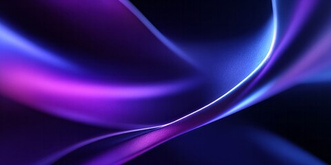 Smooth, flowing abstract lines illuminate a dark background with vibrant purple and blue light.