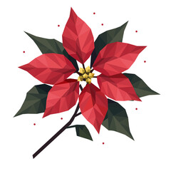Geometrische Illustration eines roten Weihnachtssterns mit gr&uuml;nen Bl&auml;ttern. Stilisiertes, polygonales Design der beliebten Winter- und Weihnachtsblume.