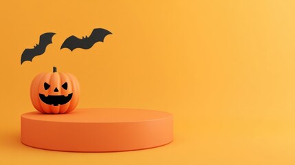 Halloween themed decorations featuring a carved jack o lantern with sharp teeth and triangular eyes,