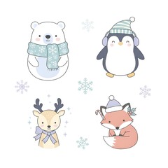 Kawaii Winter Animal Set in Pastel Colors