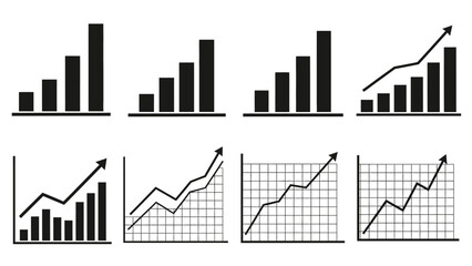 Fototapeta premium A collection of various bar charts and line graphs all showing positive growth and upward trends.