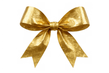 Golden bow for gift wrapping, symbolizing celebration, luxury, and festive decoration, isolated on a transparent background