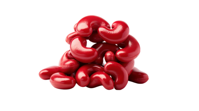 Abstract red sculpture with organic shapes isolated on transparent background