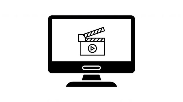 Computer monitor with a movie clip on it. animation icon video