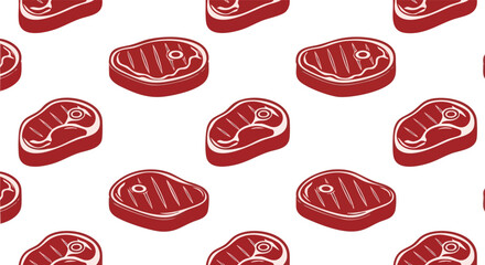Juicy grilled steaks presented in a repeating pattern on a white background for culinary design and advertising purposes