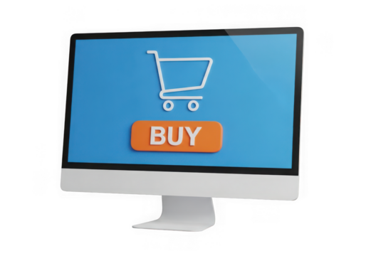 Ecommerce concept a computer monitor a shopping cart buy button, isolated on transparent background - Powered by Adobe