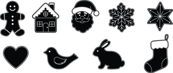 Seamless Silhouette Pattern of Christmas Gingerbread Cookies.
