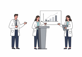 Healthcare professionals presenting scientific data and growth results on a screen at a medical conference or seminar.