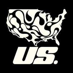 Outline of U S map filled with abstract camouflage pattern