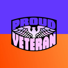 Proud veteran text with eagle wings and U S flag colors