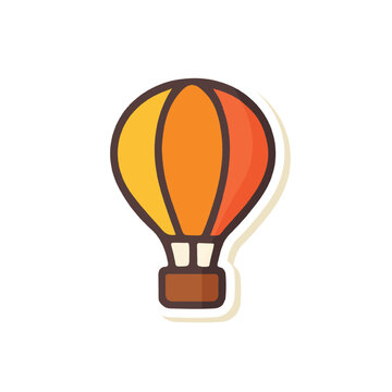 Flat Illustration of Hot Air Balloon in Minimal Travel Sticker Style