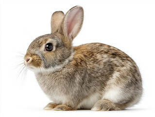 Obraz premium Adorable young wild rabbit sitting alertly on a clean white background
