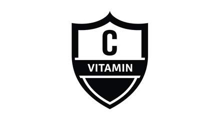 A black shield emblem displaying a white letter c and vitamin text