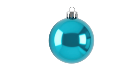 Isolated light blue shiny Christmas tree ornament with silver cap and small silver loop above