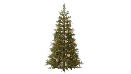 Isolated festive Christmas tree with ornaments and lights for the holidays, celebration, season