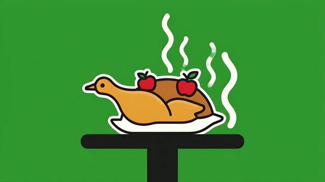 Animated Steaming Roast Chicken on Plate Loop.