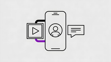 Digital communication illustration showing smartphone video icon and chat symbol connection
