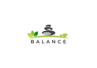 Vector health inspiration symbol balancing stones and leaves spa logo design