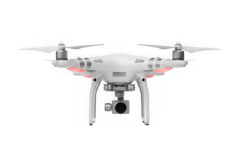 Modern white quadcopter drone highresolution camera for aerial photography, isolated on transparent background