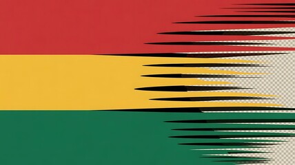 Abstract representation of the bolivian flag with a distressed, brush stroke effect revealing a transparent background on the right side