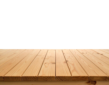 Holztisch Nahaufnahme freigestellt auf wei&szlig;em Hintergrund &ndash; isolierter Holztisch, nat&uuml;rlicher Holzuntergrund	