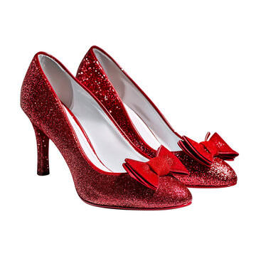 Red Glitter High Heels with Bows isolated on a transparent background