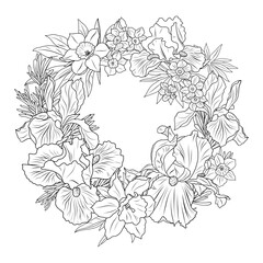 iris and daffodils Easter wreath2