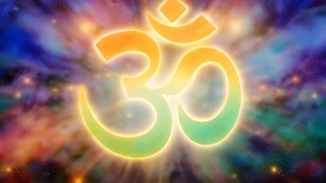 Om Symbol With Indian Tricolour Gradient Glow in a Pastel Abstract Background With Light Flares and Soft Aura Effects