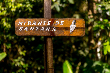 Wooden sign at the PETAR (Alto Ribeira State and Tourist Park) viewpoint, Brazil