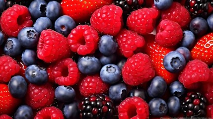 Vibrant fresh berries create a colorful, healthy eating backdrop showcasing nature's bounty perfect for summer desserts and nutritional content marketing