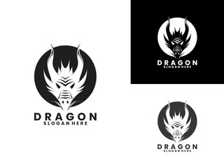 Dragon head with circle logo design vector template. Dragon logo design vector icon