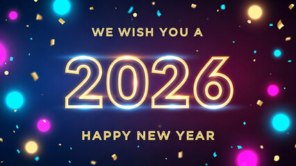Neon 2026 New Year Celebration Graphic with Glowing 3D Numbers and Futuristic Lights