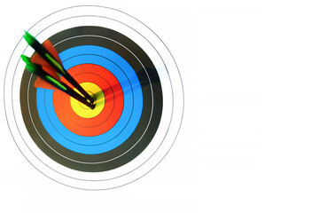 Close-up 3 Arrows ware shots in the center of crotch with copy space, Bow target in sunset light, Selective focus at center point, Background for Business target or Inspiration concept