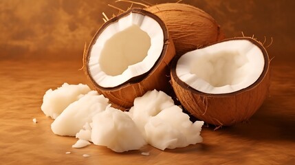 Fresh coconuts and chunks of creamy white coconut meat sit ready for healthy recipes, tropical flavors, and natural beauty products inspiration