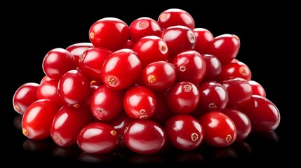 Vibrant pile of fresh cranberries against a deep black background, perfect for healthy eating campaigns and festive holiday recipes advertising