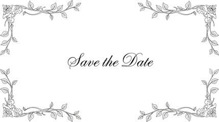 Elegant save the date card with floral corner accents on a white background