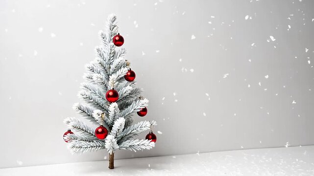 Small white Christmas tree with red ornaments
